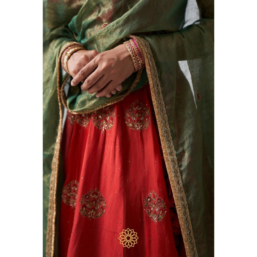 Rhua India Red Rati Lehenga with Blouse and Dupatta (Set of 3)