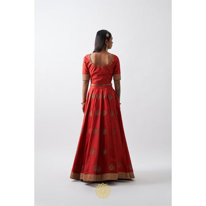 Rhua India Red Rati Lehenga with Blouse and Dupatta (Set of 3)