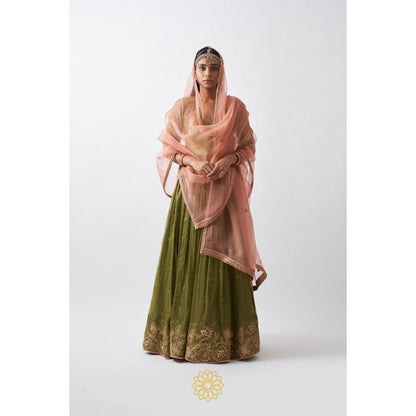 Rhua India Green Anika Lehenga with Blouse and Dupatta (Set of 3)