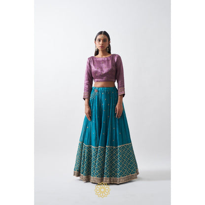 Rhua India Turquoise Mira Lehenga with Blouse and Dupatta (Set of 3)