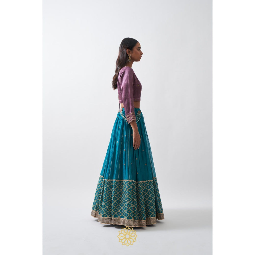 Rhua India Turquoise Mira Lehenga with Blouse and Dupatta (Set of 3)