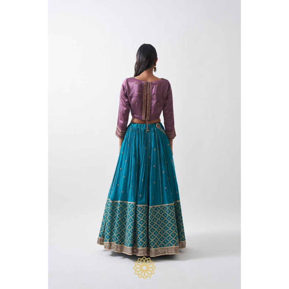 Rhua India Turquoise Mira Lehenga with Blouse and Dupatta (Set of 3)