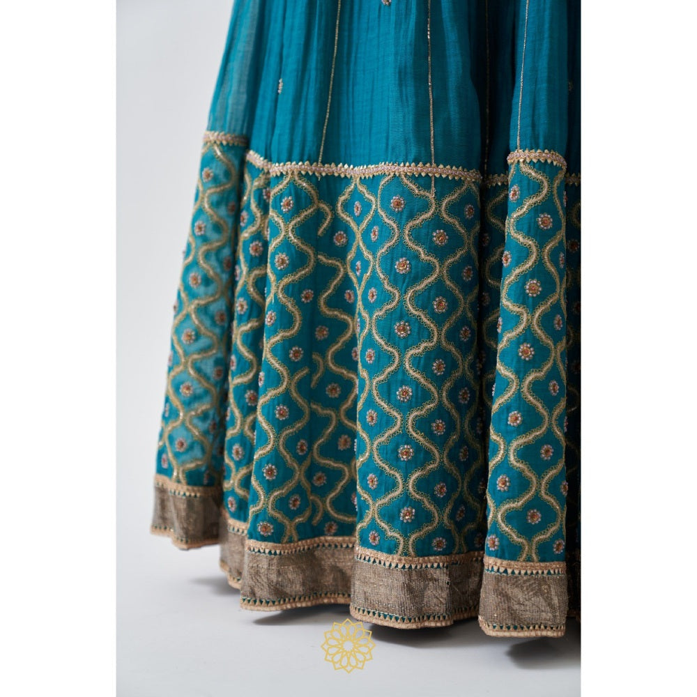 Rhua India Turquoise Mira Lehenga with Blouse and Dupatta (Set of 3)