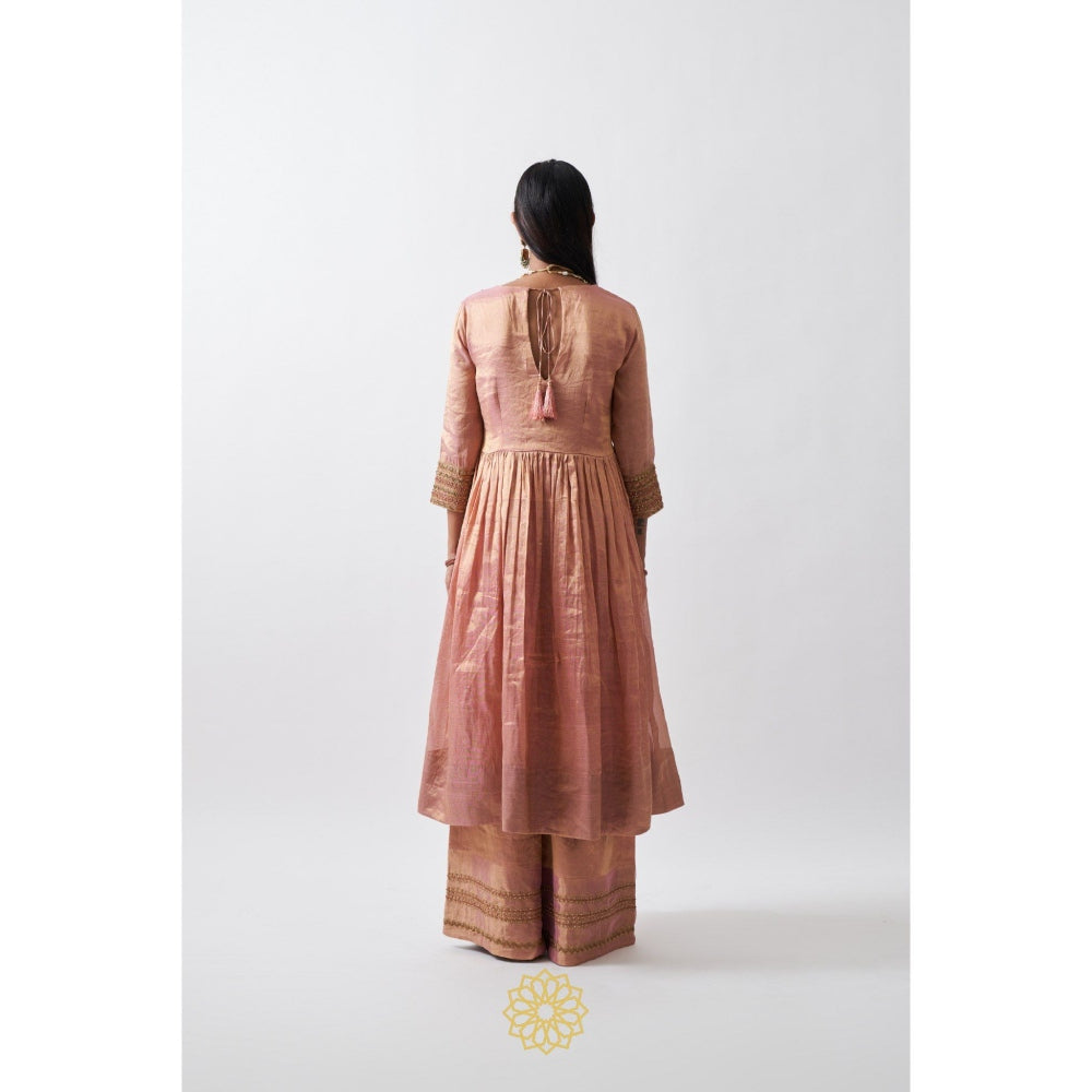 Rhua India Peach Avni Palazzo with Anarkali and Dupatta (Set of 3)