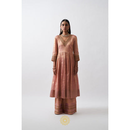 Rhua India Peach Avni Palazzo with Anarkali and Dupatta (Set of 3)