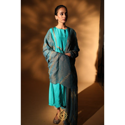 Rhua India Blue Preya Straight Kurta with Salwar and Dupatta (Set of 3)
