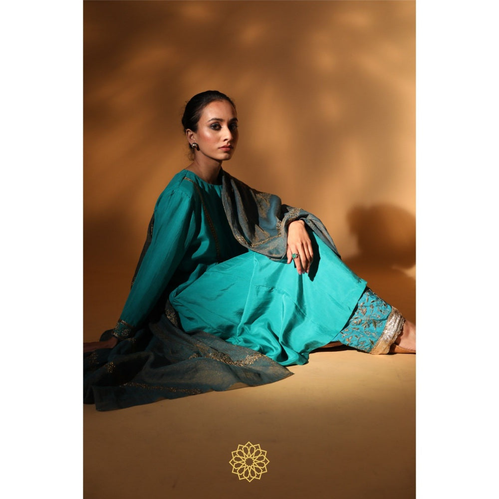 Rhua India Blue Preya Straight Kurta with Salwar and Dupatta (Set of 3)