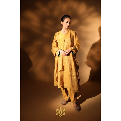 Rhua India Yellow Saie Straight Kurta with Salwar and Dupatta (Set of 3)