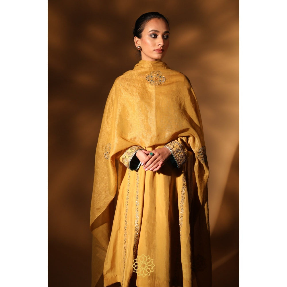 Rhua India Yellow Saie Straight Kurta with Salwar and Dupatta (Set of 3)