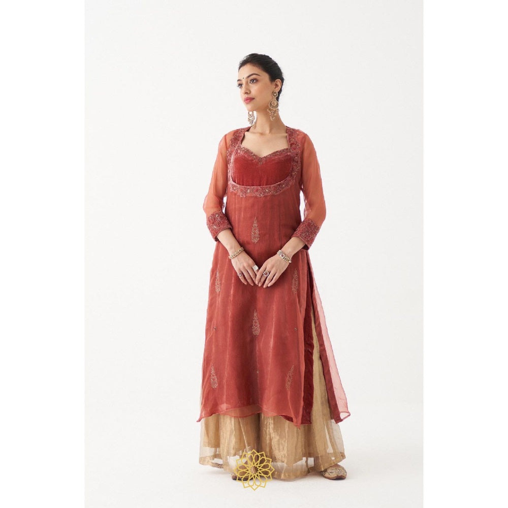 Rhua India Beige Nasrin Palazzo with Kurta and Dupatta (Set of 3)