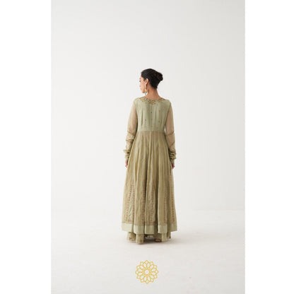 Rhua India Green Noor Anarkali with Palazzo and Dupatta (Set of 3)