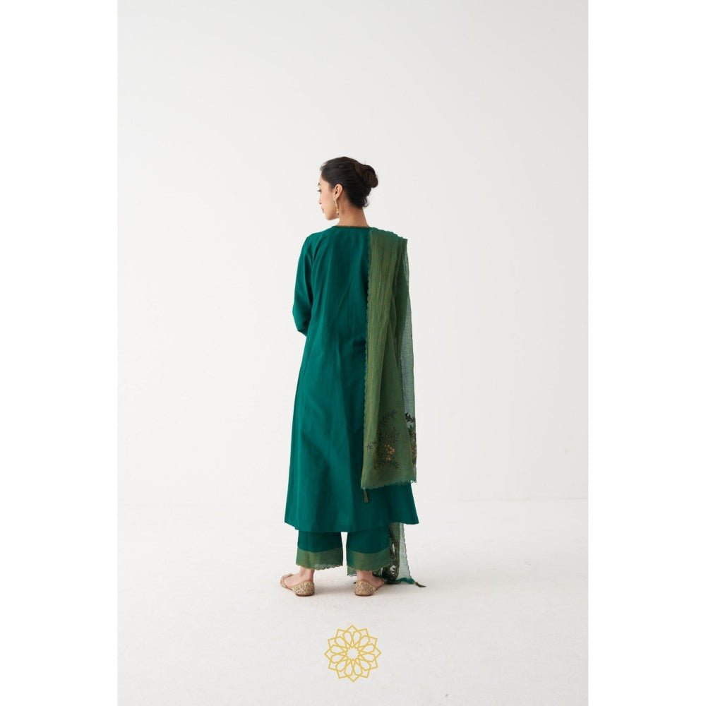 Rhua India Green Zoya Straight Kurta with Pant and Dupatta (Set of 3)