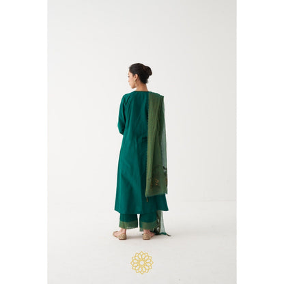 Rhua India Green Zoya Straight Kurta with Pant and Dupatta (Set of 3)