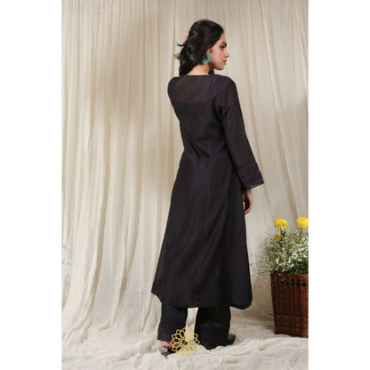 Rhua India Black Gathered Kurta with Pant (Set of 2)