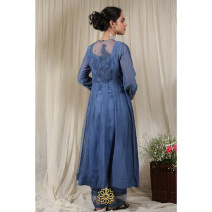 Rhua India Blue Straight Kurta with Pant and Dupatta (Set of 3)