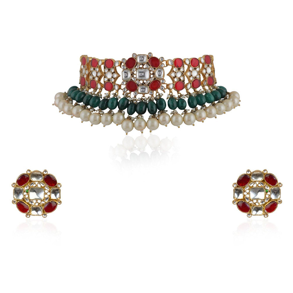 RIANA JEWELLERY Multi Emerald Necklace Set