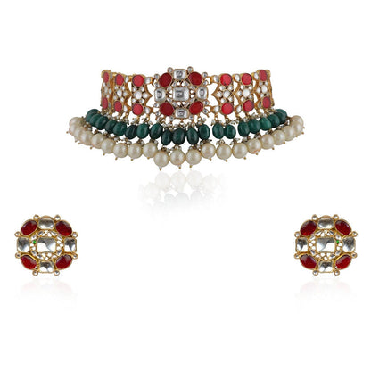 RIANA JEWELLERY Multi Emerald Necklace Set