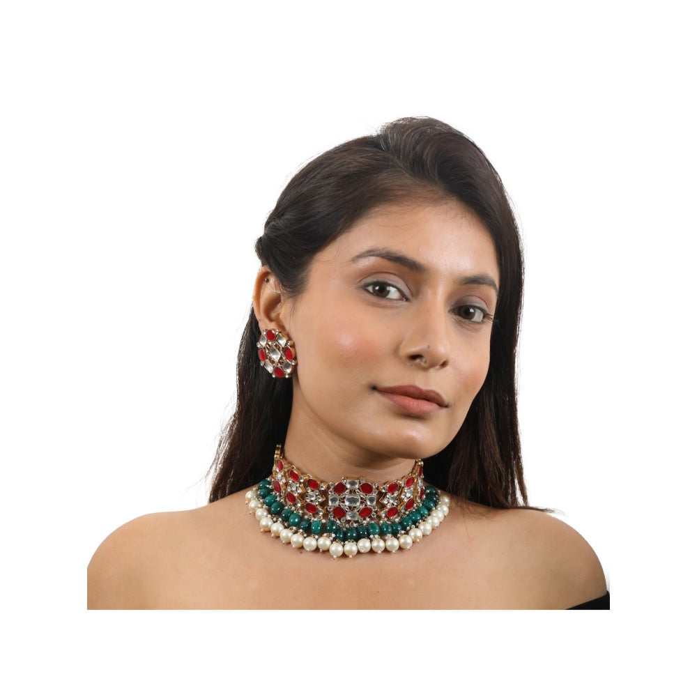 RIANA JEWELLERY Multi Emerald Necklace Set