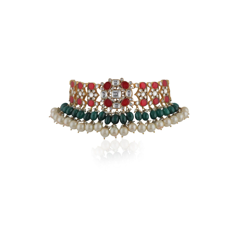 RIANA JEWELLERY Multi Emerald Necklace Set