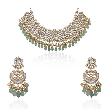 RIANA JEWELLERY White Jadtar Necklace Set
