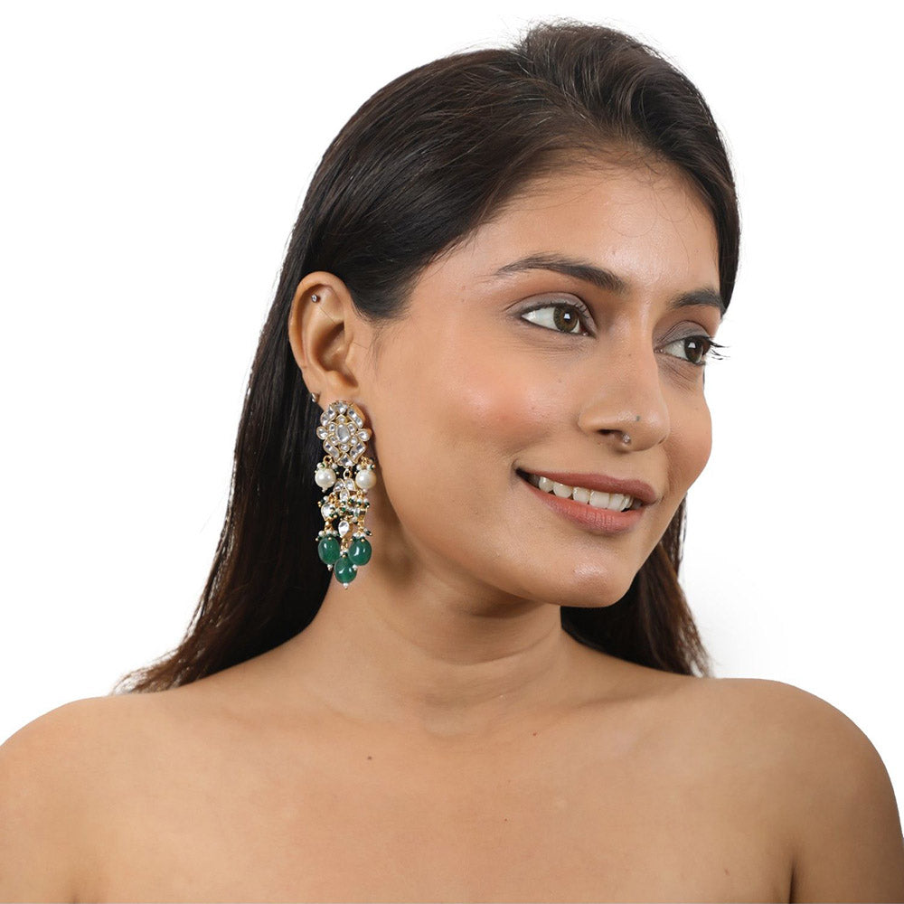 RIANA JEWELLERY Earrings with Emerald Green & Pearl Drops