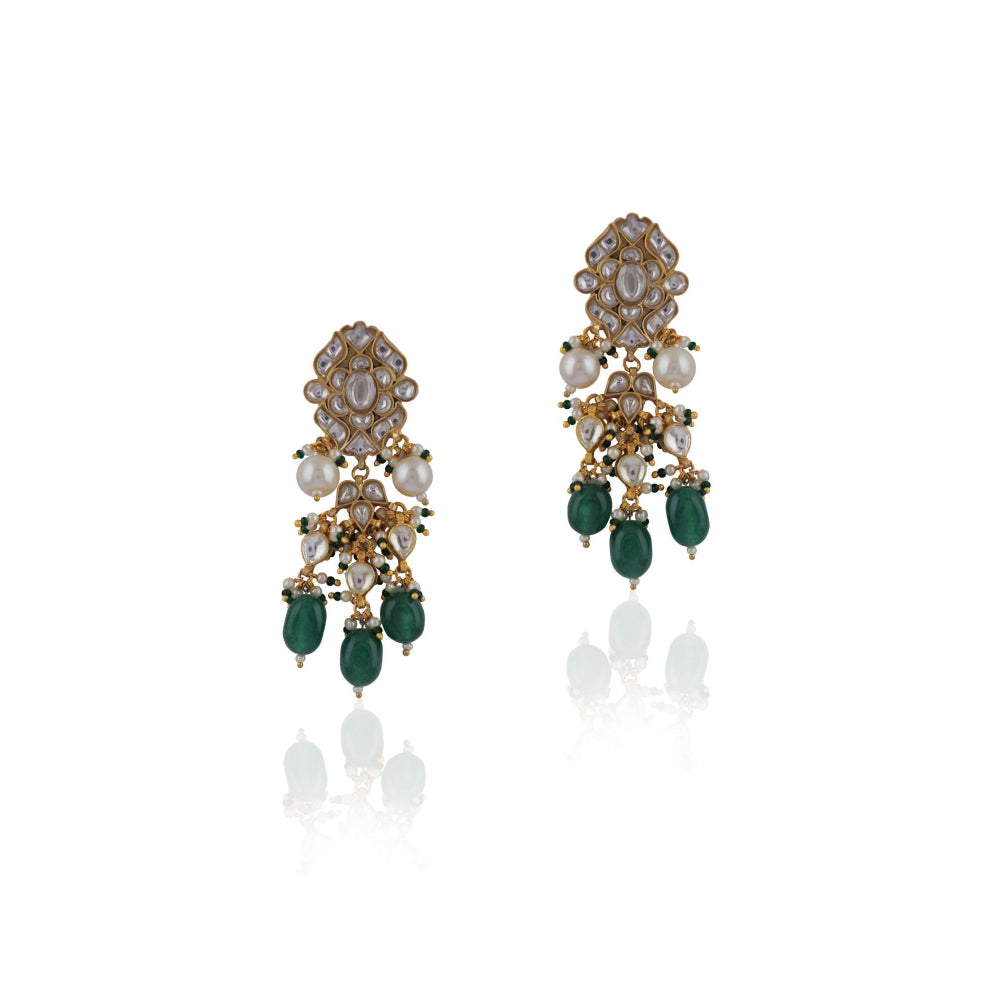 RIANA JEWELLERY Earrings with Emerald Green & Pearl Drops
