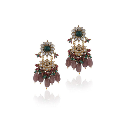RIANA JEWELLERY Uniquely Designed Earrings In Pink & Green Beads