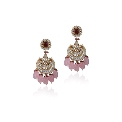 RIANA JEWELLERY Light Pink Beads White Chand Shape Earrings