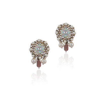 RIANA JEWELLERY Firozi Minakari Earring with Pink Drop