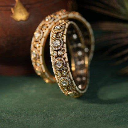 RIANA JEWELLERY White Jadtar Stone Bangle For Women