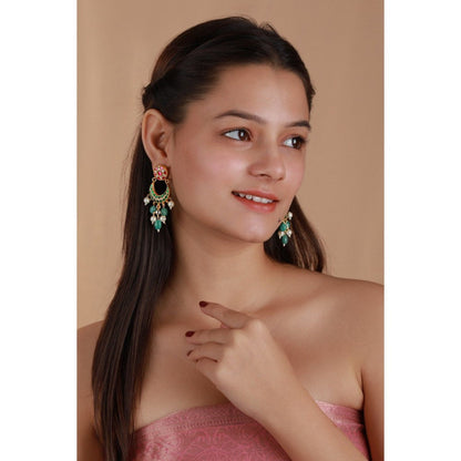RIANA JEWELLERY Gold Plated Pink Green Chandbaali