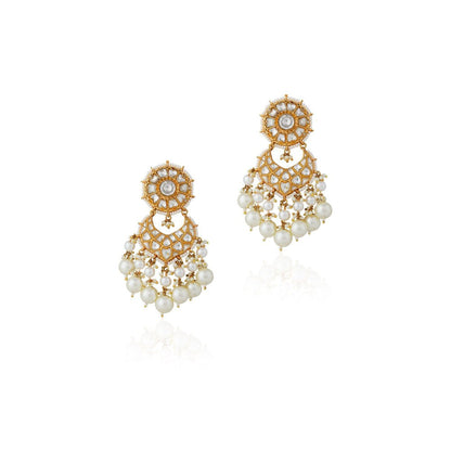 RIANA JEWELLERY White Pearl Beaded Jadtar Embellished Earrings