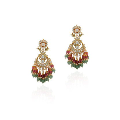 RIANA JEWELLERY Women Gold Plated Multicoloured Necklace Set With Delicate Chand Bali Earrings