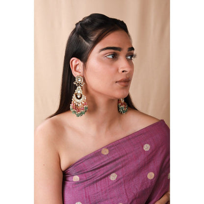 RIANA JEWELLERY Women Gold Plated Multicoloured Necklace Set With Delicate Chand Bali Earrings