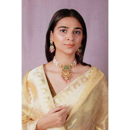 RIANA JEWELLERY Hand Crafted Emerald Green Elegant Choker Necklace Set