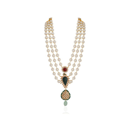 RIANA JEWELLERY Royal Pearl Emerald Green Motive Necklace Set