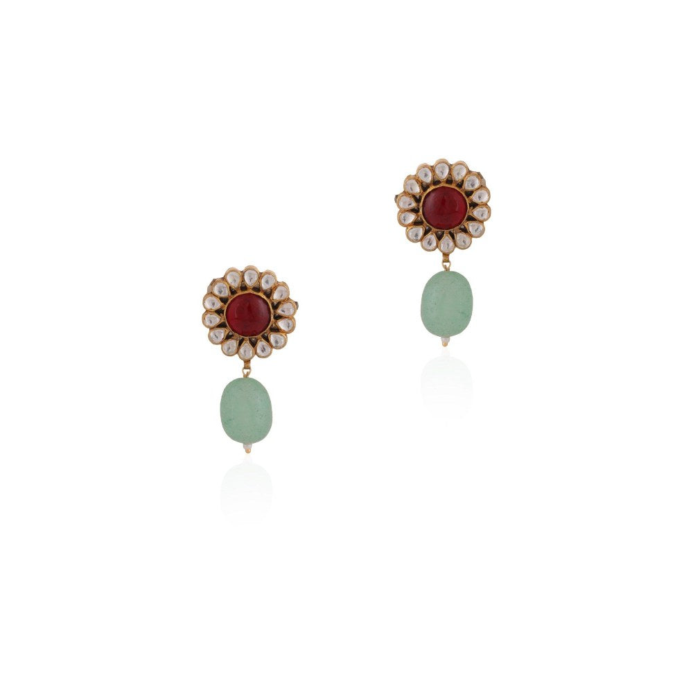 RIANA JEWELLERY Royal Pearl Emerald Green Motive Necklace Set