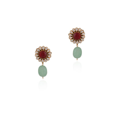 RIANA JEWELLERY Royal Pearl Emerald Green Motive Necklace Set