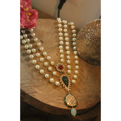 RIANA JEWELLERY Royal Pearl Emerald Green Motive Necklace Set