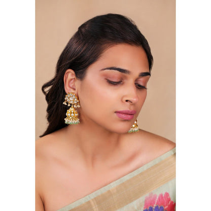 RIANA JEWELLERY Heavy Jadtar Kundan Set With Pearl And Jhumki's
