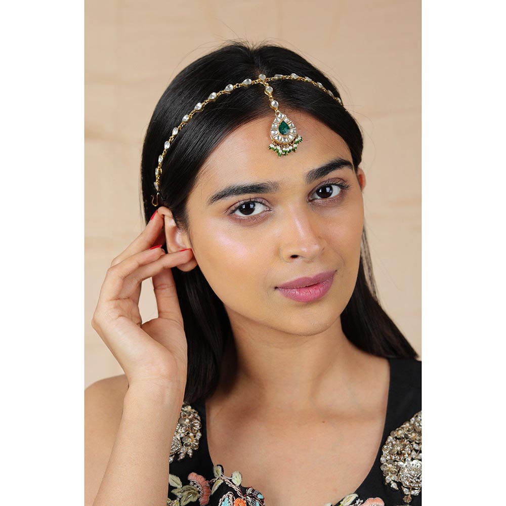 RIANA JEWELLERY Indian Embellished Green White Stone Delicate Indo Western Matha Patti For Women
