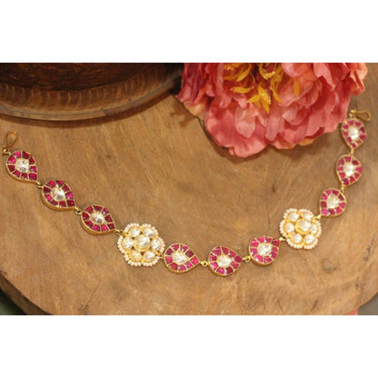 RIANA JEWELLERY Pink And White Jadau Matha Patti