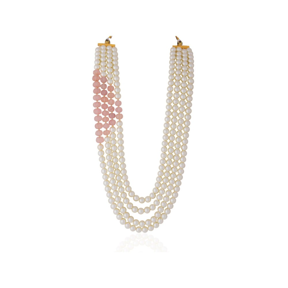 RIANA JEWELLERY Pearl Necklace With Pastel Pink Beads For Women