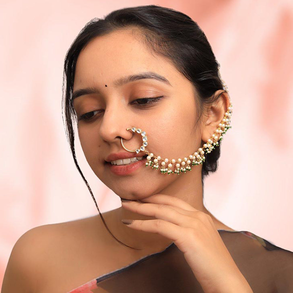RIANA JEWELLERY White Nath With Small Pearl