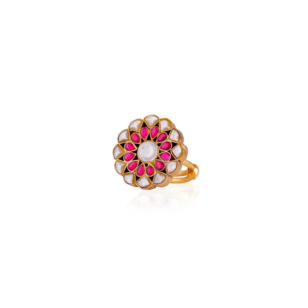 RIANA JEWELLERY Pink Jadau Ring