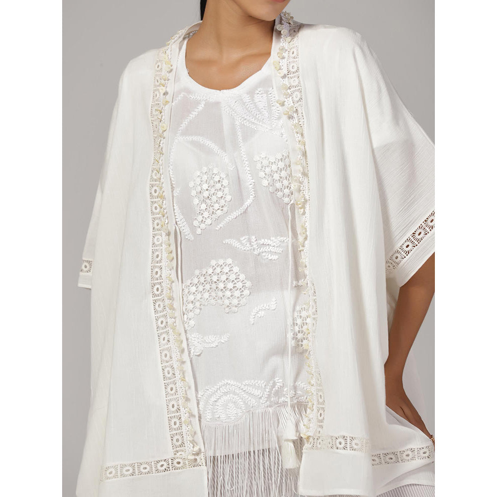RINA DHAKA Women'S White Embroidered Top with Pant and Jacket (Set of 3)