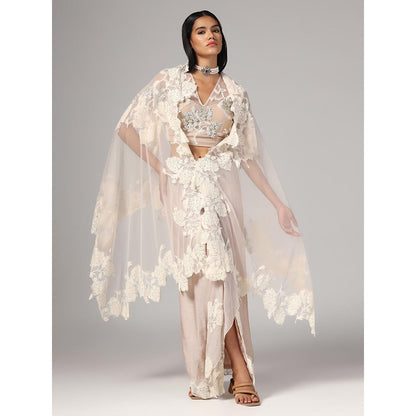 RINA DHAKA Women'S Silk Net Embroidery Blouse with Skirt and Dupatta (Set of 3)