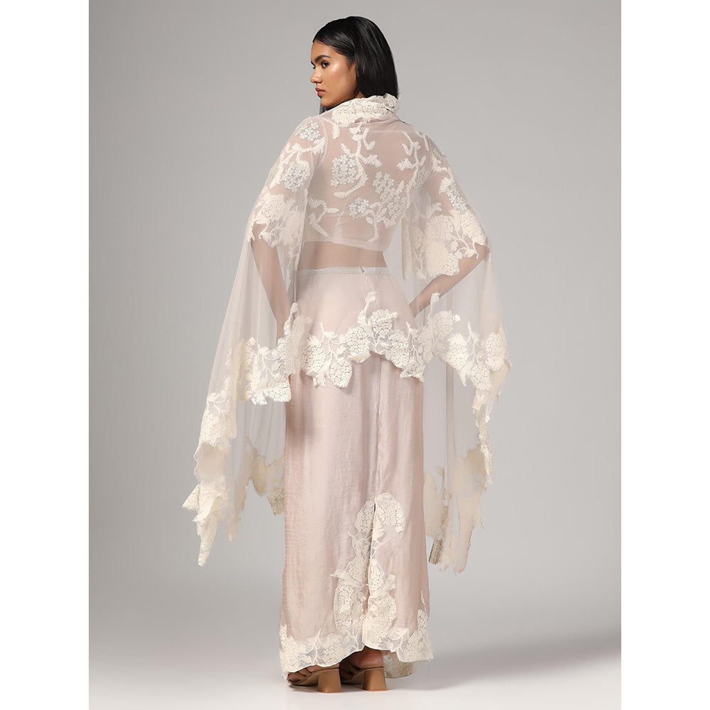 RINA DHAKA Women'S Silk Net Embroidery Blouse with Skirt and Dupatta (Set of 3)