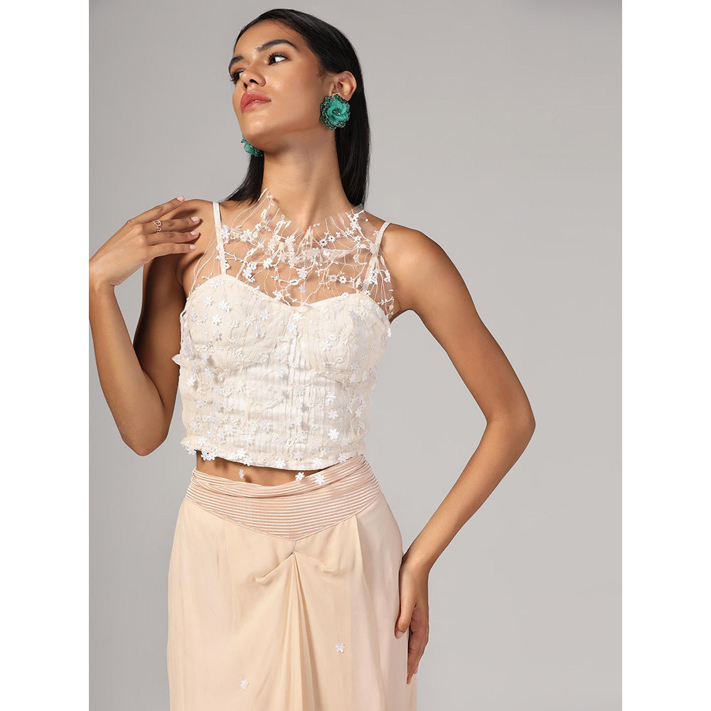 RINA DHAKA Women'S Peach Embroidered Cape with Top and Skirt (Set of 3)