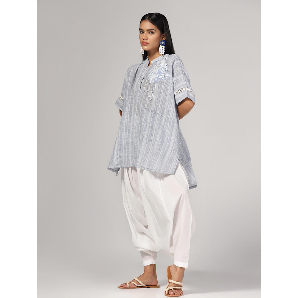 RINA DHAKA Women'S Sky Blue Embroidery Tunic and Dhoti (Set of 2)